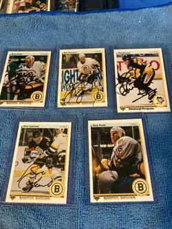 FIVE 1990-91 UPPER DECK SIGNED CARDS OF THE BOSTON BRUINS - Image 1