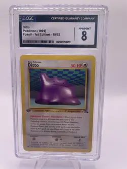 CGC 8 Pokemon TCG Ditto Fossil 18/62 Regular Card, 1st Edition - Image 1