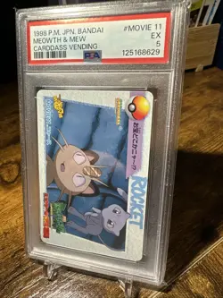 1998 Pokemon Japanese Bandai Animae Carddass Vending Movie 11 Meowth & Mew PSA 5 - Image 2