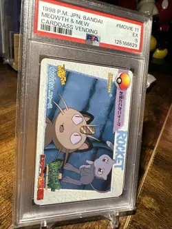 1998 Pokemon Japanese Bandai Animae Carddass Vending Movie 11 Meowth & Mew PSA 5 - Image 3