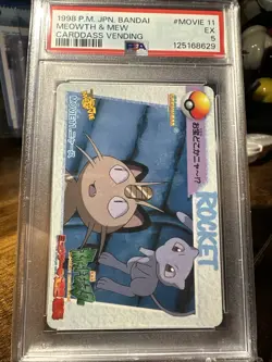 1998 Pokemon Japanese Bandai Animae Carddass Vending Movie 11 Meowth & Mew PSA 5 - Image 4