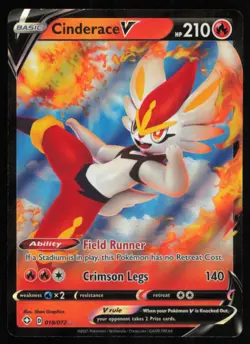 2021 SWORD & SHIELD - SHINING FATES CINDERACE V BASIC/RARE HOLO V #18 - Image 1