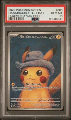 2023 POKEMON SVP EN-SV BLACK STAR PROMO #085 PIKACHU WITH GREY FELT HAT PSA 10 - Image 1