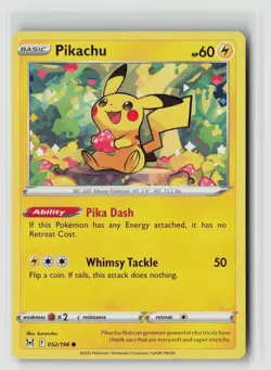 Pikachu #052/196 Swsh11 Lost Origin Common Non Holo Pokemon TCG NM - Image 1