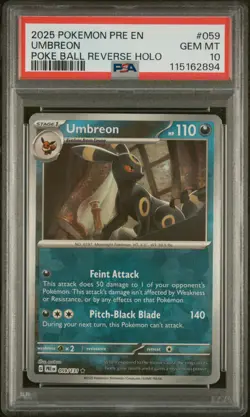 2025 POKEMON PRE EN-PRISMATIC EVOLUTIONS POKE BALL REVERSE HOLO UMBREON PSA 10 - Image 1
