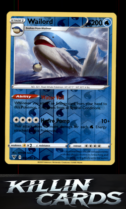 Reverse Holofoil Wailord 032/185 Pokemon Holo Rare SWSH04: Vivid Voltage Card NM - Image 1