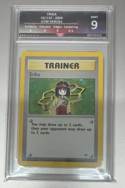 pokemon Erika 16/132 Gym Heroes holo Trainer card WOTC Get graded mint 9 - Image 1