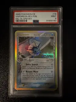 2005 POKEMON EX DELTA SPECIES #18 VAPOREON-REVERSE FOIL PSA 9 - Image 1
