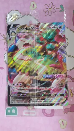 Pokemon TCG Snorlax Vmax Sword & Shield 142/202 Holo extra large card - Image 1