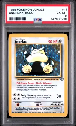 1999 Pokemon Jungle Unlimited - Snorlax 11/64 Rare Holo PSA 6 - Image 1