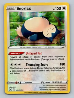 Snorlax Holo Rare SWSH11: Lost Origin 143/196 LP - Image 1