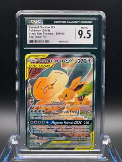 CGC 9.5 MINT+ ✨ - Eevee & Snorlax GX SM169 Sm Holo Tag Team Tin - Image 1