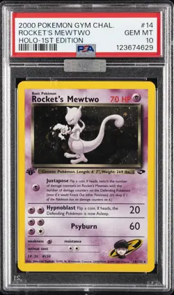 2000 POKEMON GYM CHALLENGE HOLO-1ST ED #14 ROCKET'S MEWTWO PSA 10 - Image 1