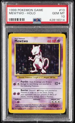 1999 POKEMON BASE SET UNLIMITED #10 MEWTWO-HOLO PSA 10 - Image 1