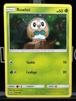 Rowlet 9/149 Common Sun & Moon Base Pokemon Card Cosmos Holo HD SWIRL 2016 - Image 3