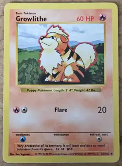 Pokemon Growlithe Uncommon Shadowless Base Set 28/102 Card - Image 1