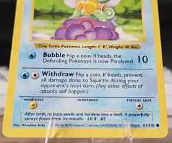 Vintage Pokemon Shadowless Base Set WoTC Squirtle Card #63/102 - Image 3