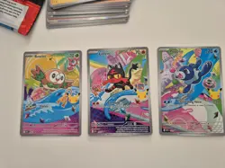 First Partner Illustration Card Set Rowlet Litten and Popplio Pokemon Cards Nm - Image 1