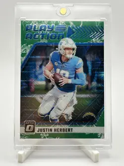 2024 Panini Donruss Optic Play Action Justin Herbert #16 Dragon Prizm /24 - Image 1