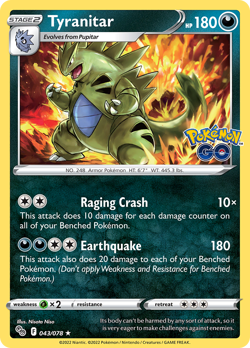 Tyranitar 043/078 Holo R Pokemon GO Pokemon Reverse Holo NM/M - Image 1
