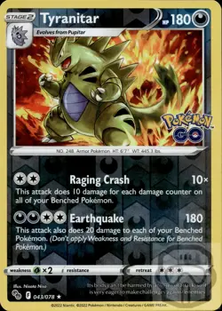 Tyranitar 043/078 Holo R Pokemon GO Pokemon Reverse Holo NM/M - Image 3
