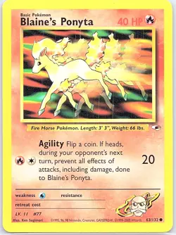 Blaine's Ponyta 63/132 Non Holo Gym Heroes - Pokemon Card - LP - Image 1