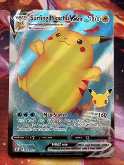 Surfing Pikachu VMAX 009/025 Holo VMAX Rare Celebrations Pokemon Holo Near Mint - Image 1
