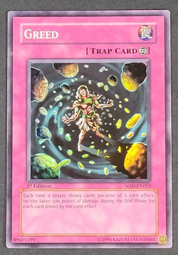 Yugioh TCG - Greed - SOD-EN055 - NM - 1st Edition - Super Rare - Trap Card, 2005 - Image 1