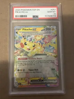 2024 POKEMON SSP EN-SURGING SPARKS #057 PIKACHU EX PSA 10 - Image 1