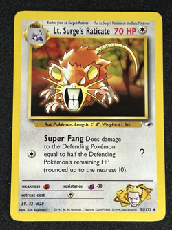 Lt. Surge's Raticate 51/132 WOTC Gym Heroes - Non-Holo Uncommon Pokemon Card LP - Image 1