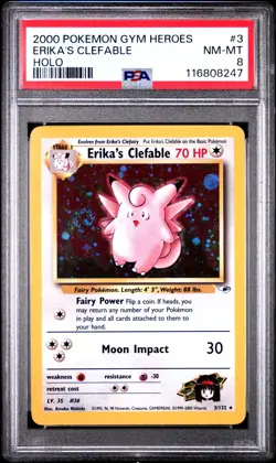 PSA 8 Erika's Clefable Holo 3/132 Gym Heroes 2000 Pokemon Card - Image 1