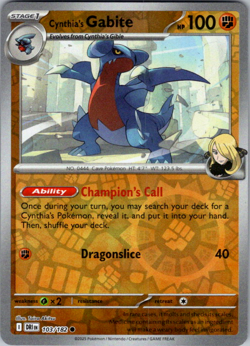 2025 Pokemon Destined Rivals Cynthia's Gabite 103/182 Reverse Holo - Image 1