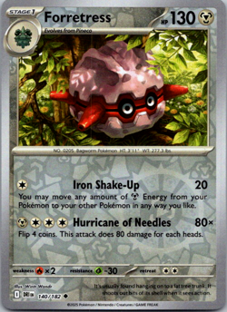 Pokemon Destined Rivals Forretress 140/182 Reverse Holo NM Mint Rare Authentic - Image 1