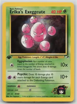 Pokemon Card Erika's 1st Edition Exeggcute (77) Common Gym Heroes 077/132 LP/NM - Image 1