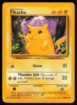 1999 CLASSIC - BASE SET 1999 SET 1ST PRINT UNLIMITED PIKACHU MP BASIC/COMMON #58 - Image 1