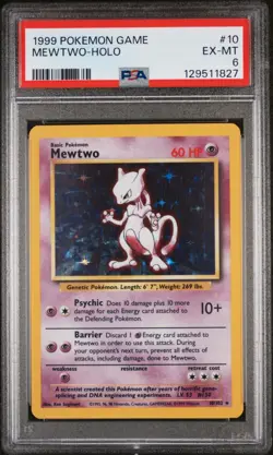 1999 POKEMON BASE SET UNLIMITED #10 MEWTWO-HOLO PSA 6 - Image 1