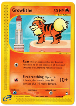 Pokemon TCG NM Growlithe 80/147 Aquapolis Regular Common e-Reader - Image 1