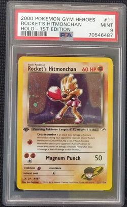 2000 Pokemon 1st Edition Gym Heroes Rocket's Hitmonchan # 11 Holo WOTC _ PSA 9 - Image 1