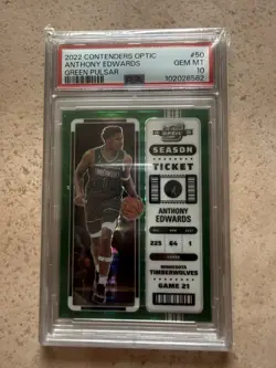 2022-23 Panini Contenders Optic ANTHONY EDWARDS Green Pulsar /25 PSA 10 GEM MT - Image 1