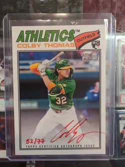 2026 Topps Heritage Colby Thomas Real One Autograph Red Ink /77 (RC) on card - Image 1