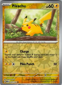 PIKACHU 025/165 C 151 POKEMON REVERSE HOLO NM/M - Image 1