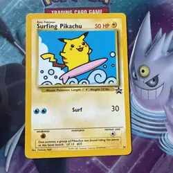 Surfing Pikachu 28 Wizards Of The Coast Vintage Black Star Promo Pokemon Card - Image 1