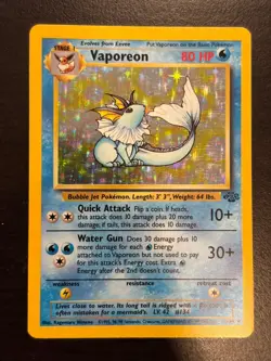 Vaporeon 12/64 Jungle Holo Rare 1999 WOTC Pokemon Card Vintage HP Swirl - Image 1