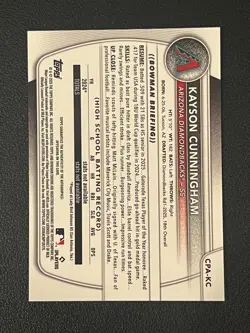 Kayson Cunningham 2025 Bowman Chrome 1st Auto Diamondbacks - Image 2