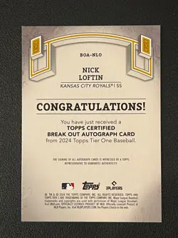 Nick Loftin 2024 Topps Tier One Rookie Auto /299 Royals - Image 2