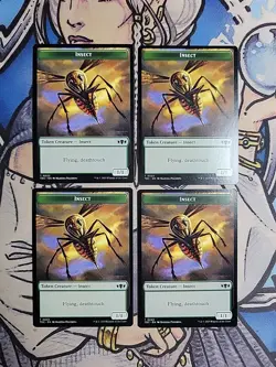4x Insect (1,1,Flying,Deathtouch) / Wall (1,3) Dual-Sided Tokens - NM/M TDC MTG - Image 1