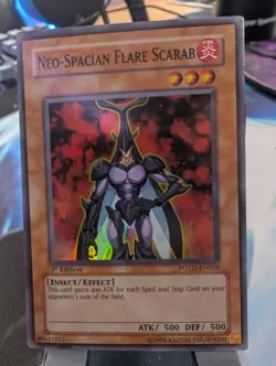 YuGiOh! Neo-Spacian Flare Scarab POTD-EN004 Super Rare 1st Ed* - Image 1
