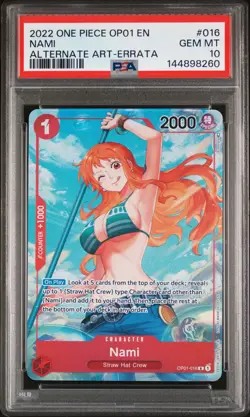 2022 PSA 10 Nami Alt Art Errata "Beta" OP01-016 One Piece CCG English - Image 1