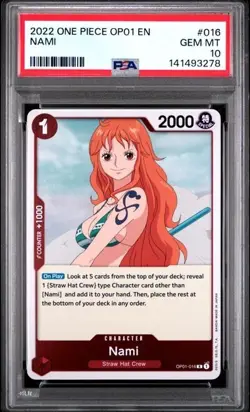 2022 ONE PIECE OP01-ROMANCE DAWN PRE ERRATA 016 NAMI PSA 10 GEM MINT - Image 1