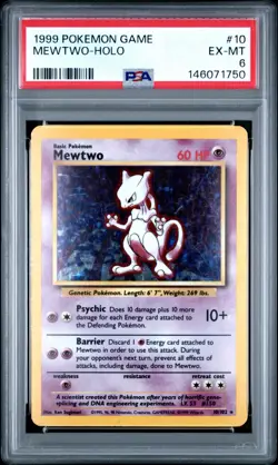1999 Pokemon Base Set Unlimited - Mewtwo 10/102 - Holo - PSA Graded: 6 - Image 1